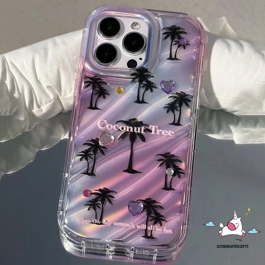 IPHONE Casing Berlian Whelk Pantai Cinta Hati Kreatif Kompatibel Untuk Iphone13 11 7Plus 14 12 Pro MAX XR X7 8 6 6S Plus XS MAX SE 2020mewah Dazzle Kartu Warna 3D Stereo Corrugation Case