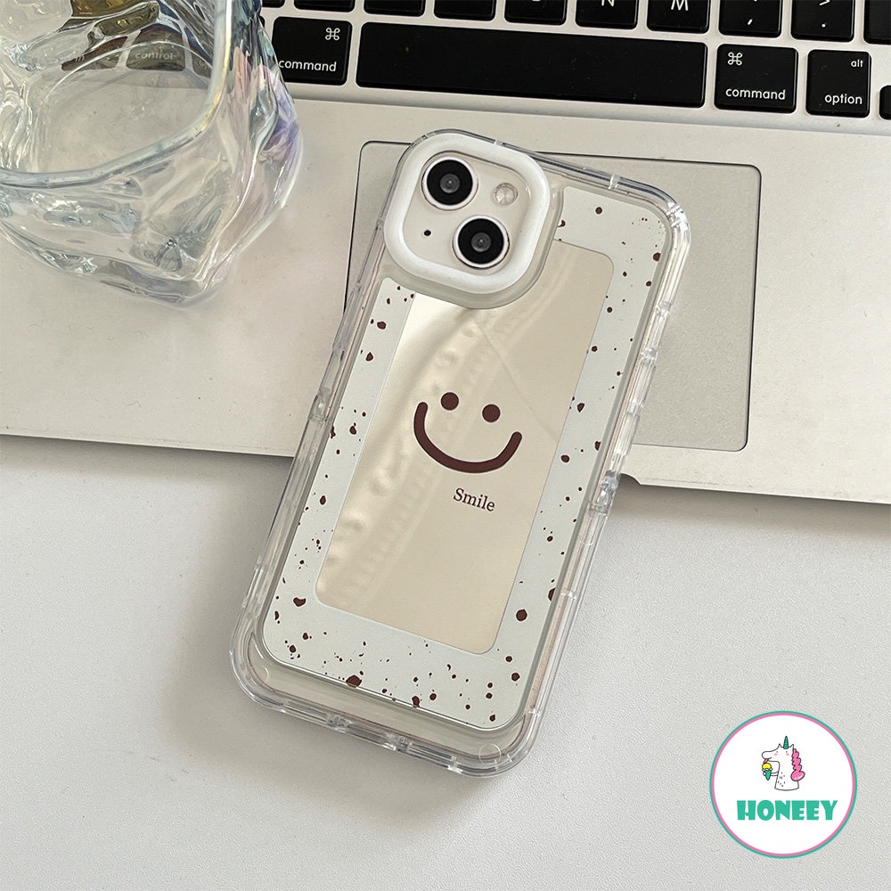 IPHONE Smiley Sederhana Cermin Rias Tak Terlihat Stand Phone Case Untuk Iphone14 12 13 11 Pro Max Lembut TPU Shockproof Pelindung Handphone Cover