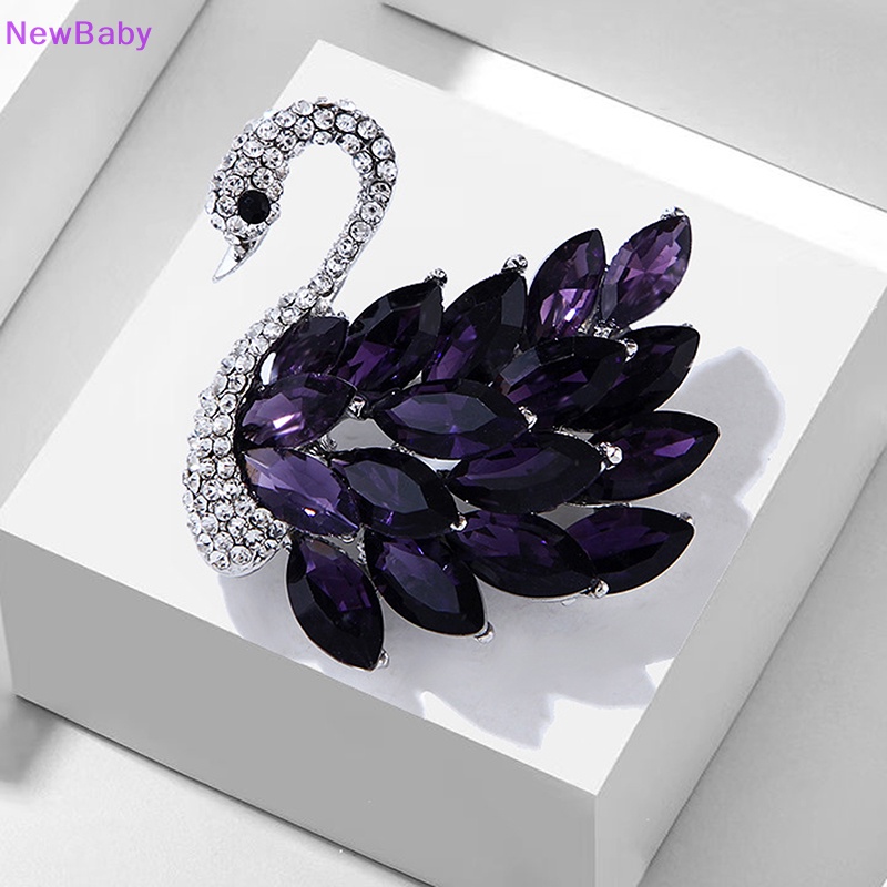 Newbaby Vintage Zirkon Kristal Swan Bros Untuk Wanita Pesta Perjamuan Bros Perhiasan Hadiah ID