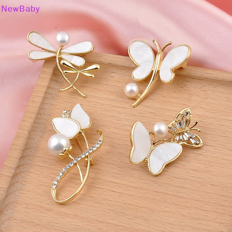 Newbaby Elegan Bros Mutiara Alami Kupu-Kupu Bros Untuk Wanita Kristal Berlian Imitasi Bunga Kerah Pin Fashion Serangga Bros Aksesoris Mantel Jaket Sweater Aksesoris ID