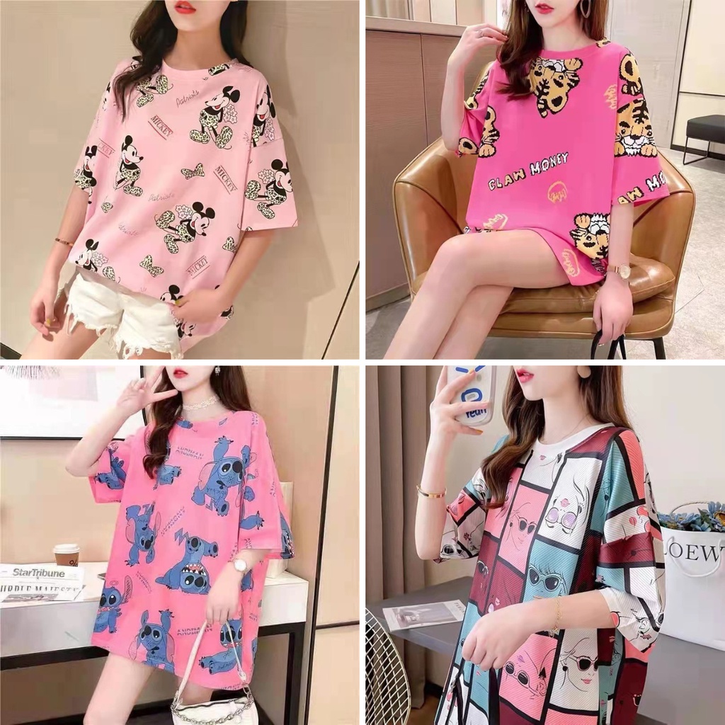 Victoria Pakaian Baju Tidur Wanita Piyama Oversize Lengan Pendek Import Motif Kartun Fit to XXL 4090
