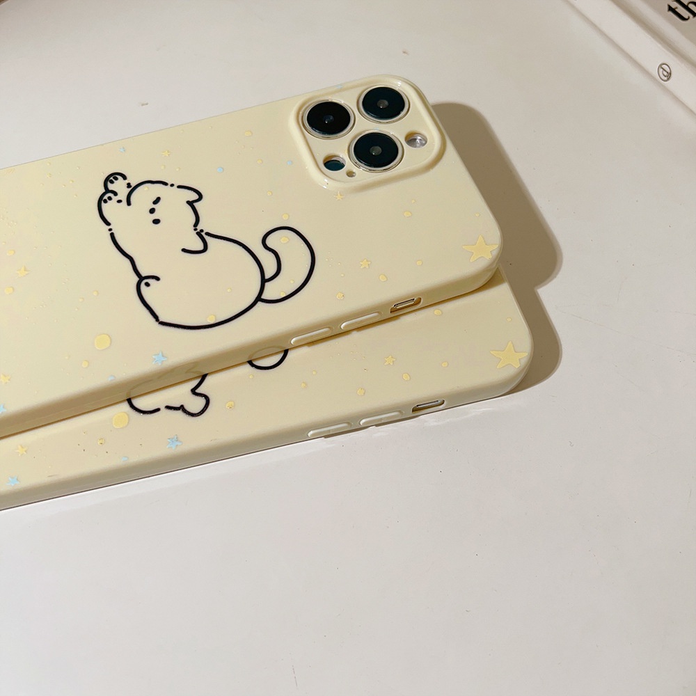 IPHONE Ins Cream Kuning Sketsa Hewan Lucu Kartun Duppy Anjing Kucing Perlindungan Penuh Ponsel Case Cover Untuk Iphone11 12 13 14 PLUS PRO MAX