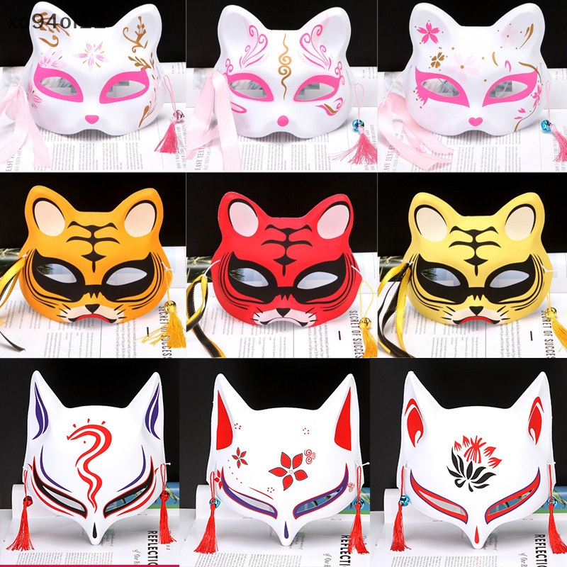 Xo 1Pc Anime Setengah Wajah Hand-ed Kucing Fox Tiger Topeng Anime Demon Slayer Masquerade Halloween Festival Pesta Cosplay Prop OL