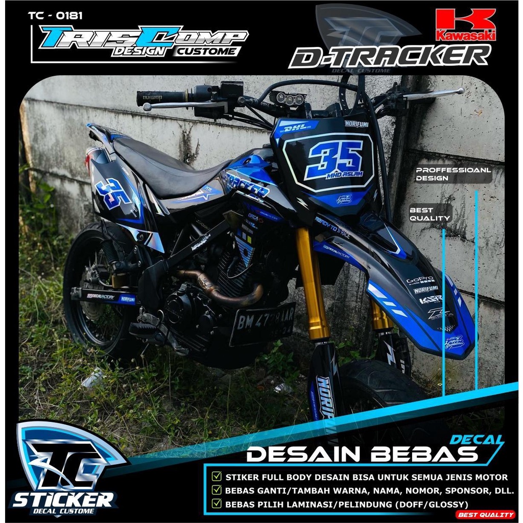 Stiker Decal Fullbody Dtracker 150new Kwalitas Terbaik Biru Mengkilat Desain Custom terbaru Bebas Re