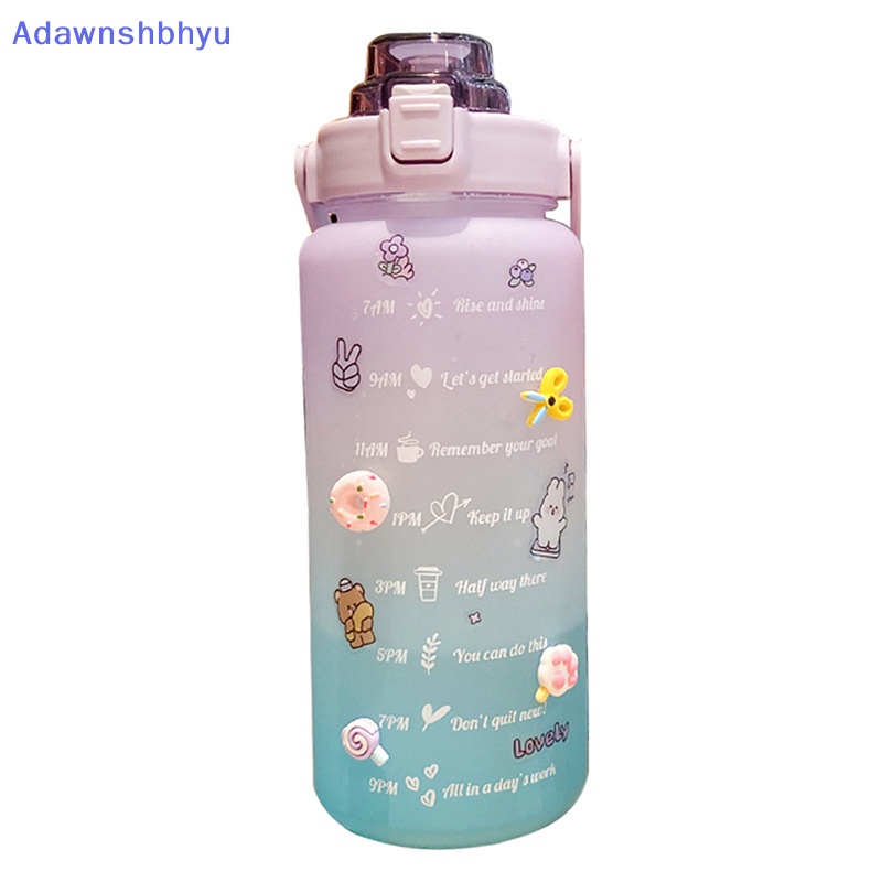 Adhyu Stiker Botol Air Dengan Sedotan 2000ml Lucu Portable Scale Bottle Water Kettle ID