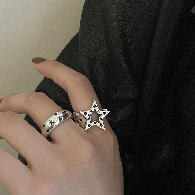 Trendi Baru Y2K Logam Bintang Pembukaan Cincin Gothic Punk Kepribadian Wanita Gadis Geometris Tidak Teratur Pentagram Berongga Adjustable Cincin Perhiasan