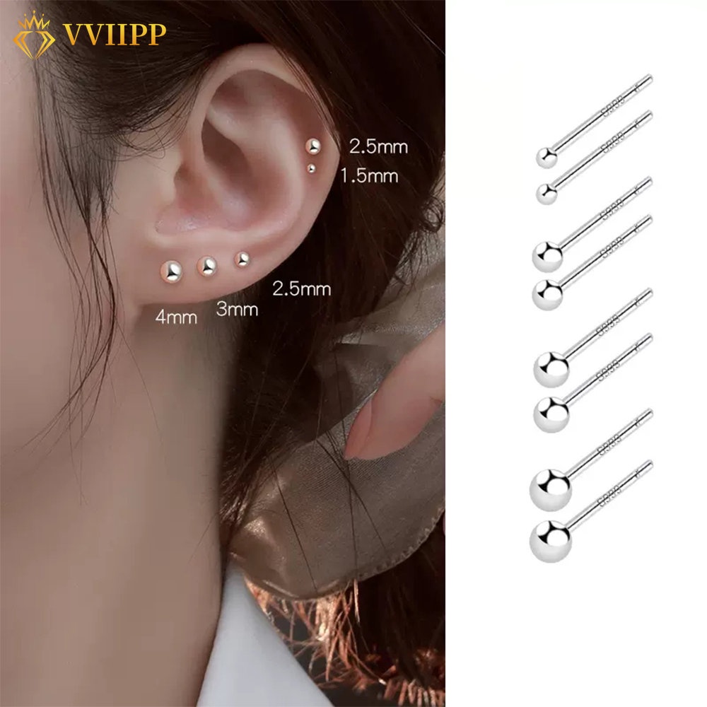 Anting Perak Sederhana Untuk Wanita Hypoallergic Ball Stud Earings Aksesoris Fashion Perhiasan