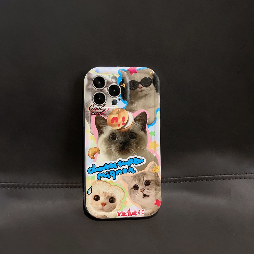 IPHONE Ins Cute Puffs Cat Kartun Silikon Case Untuk Iphone14 11 12 13 PRO MAX Casing Cover Pelindung AT0359