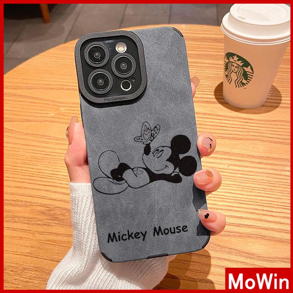 Case iPhone 14 Pro Max iPhone Case Kulit Murid Patch Suede Tahan Guncangan Kamera Sederhana Kartun Mouse Kompatibel dengan iPhone 13 Pro max 12 Pro Max 11 xr xs max 7Plus 8Plus