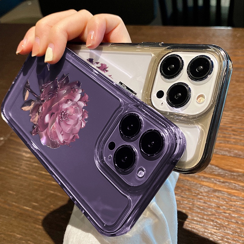 Casing Bunga Ungu Untuk IPhone Kompatibel6 7 8 6Plus 7Plus 8Plus 11 14 Pro Max X XS XR 11 12 13 14 Pro Pro Max SE 2020 2022 Plating Electroplated Buttons Shockproof Cover