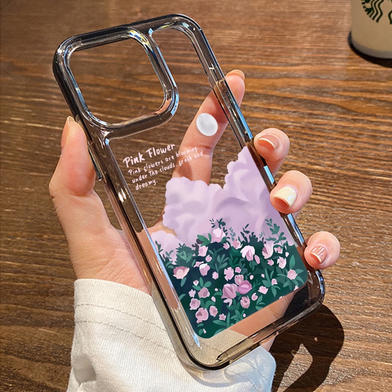 Casing Awan Bunga Pink Untuk IPhone Kompatibel6 7 8 6Plus 7Plus 8Plus 11 14 Pro Max X XS XR 11 12 13 14 Pro Max SE 2020 2022 Plating Electroplated Buttons Shockproof Cover
