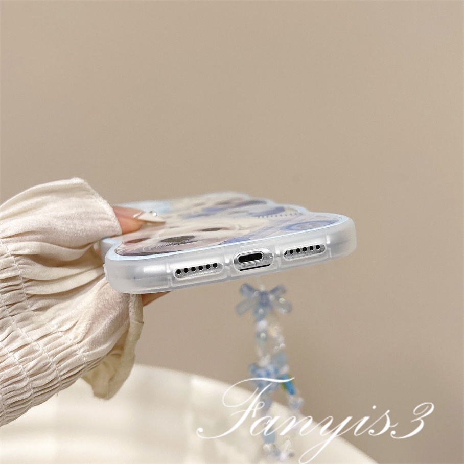 Compatible For iPhone 14 13 12 11 Pro Max X XR Xs Max 8 7 6 6s Plus SE 2020 Kompatibel Untuk Warna Biru Anjing Kucing Telinga Ponsel Case Bening Lembut Sarung Pelindung Dengan Rantai