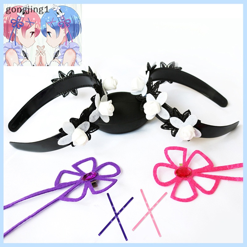 Ggg Life in a Different World Ram Rem Cosplay Wig Anime Cosplay Hiasan Kepala Props ID
