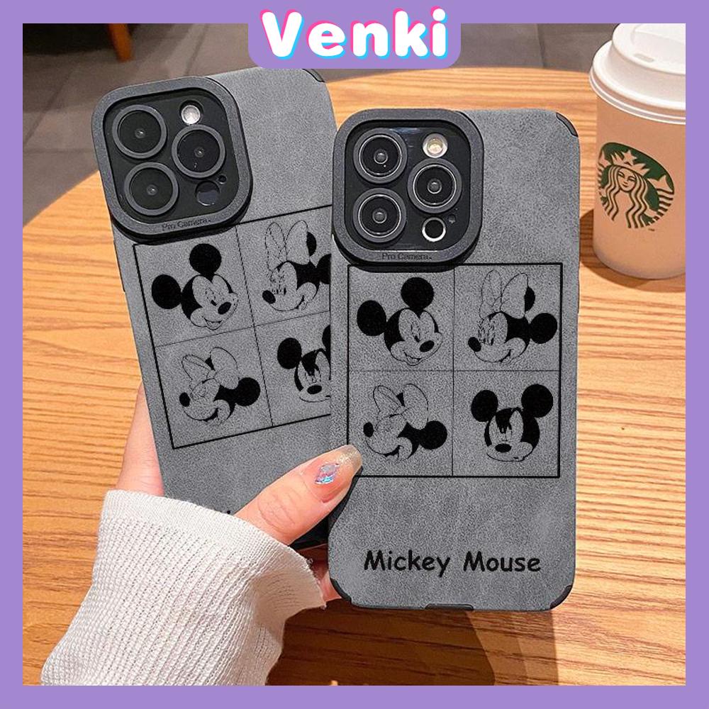 VENKI - Untuk iPhone 11 Case Leather Pupil Suede Case Soft Shockproof Phone Case Camera Simple Cute Cartoon Mouse Kompatibel dengan iPhone 14 13 Pro max 12 Pro max xr xs 7Plus 8Plus