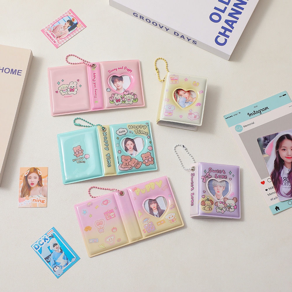 Ins Kartun 7 cm Mini Album Foto Gadis Cinta Hati Berongga Kepala Besar Stiker Penyimpanan Buku Gantungan Kunci Liontin Kartu Buku