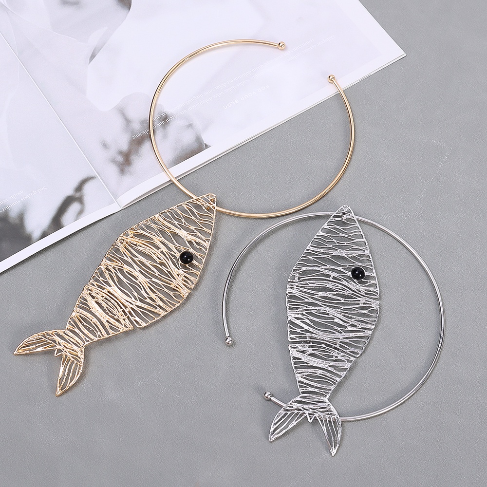 Pesta Liburan Berongga Vintage Hip hop Pesona Kalung Perhiasan Aksesoris Berbentuk Ikan Wanita Gadis Populer Liontin Kalung Klavikula Kalung Kepribadian Choker Kalung Kreatif