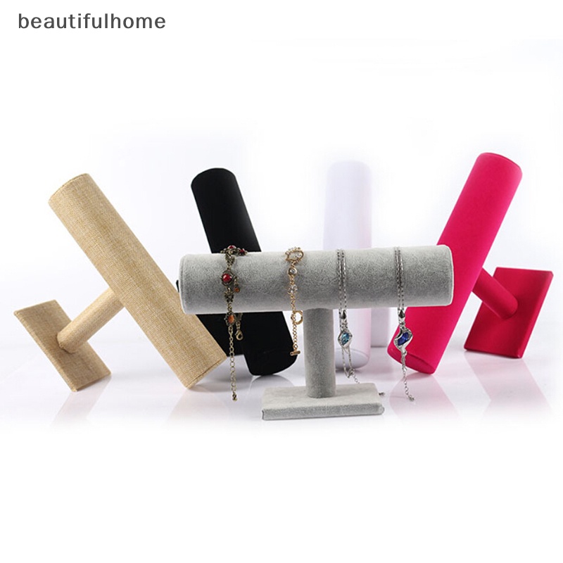 {beautifulhome} Pu Leather/Beludru Gelang Jam Tangan T-Bar Rak Tempat Display Organizer Perhiasan.