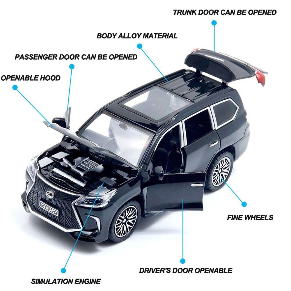 Patung Mobil QUINTON Miniatur, 4pintu Bisa Buka Simulasi Bahan Alloy Kendaraan Off-road, Dekorasi Kue Retro1/36 Lexus Lx570 Ornamen Kue Mini Untuk Mainan Anak