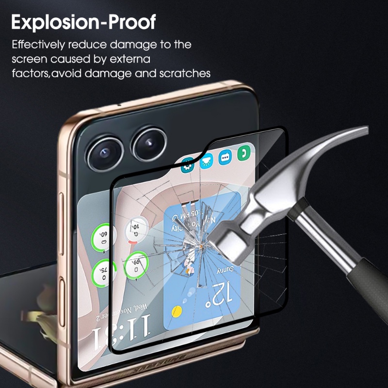 Untuk Samsung Galaxy Z Flip5 5G Premium Transparan Oleophobic Silk Printing Tempered Glass Luar Layar Pelindung Film HD Sensitif Pelindung Lensa Kamera