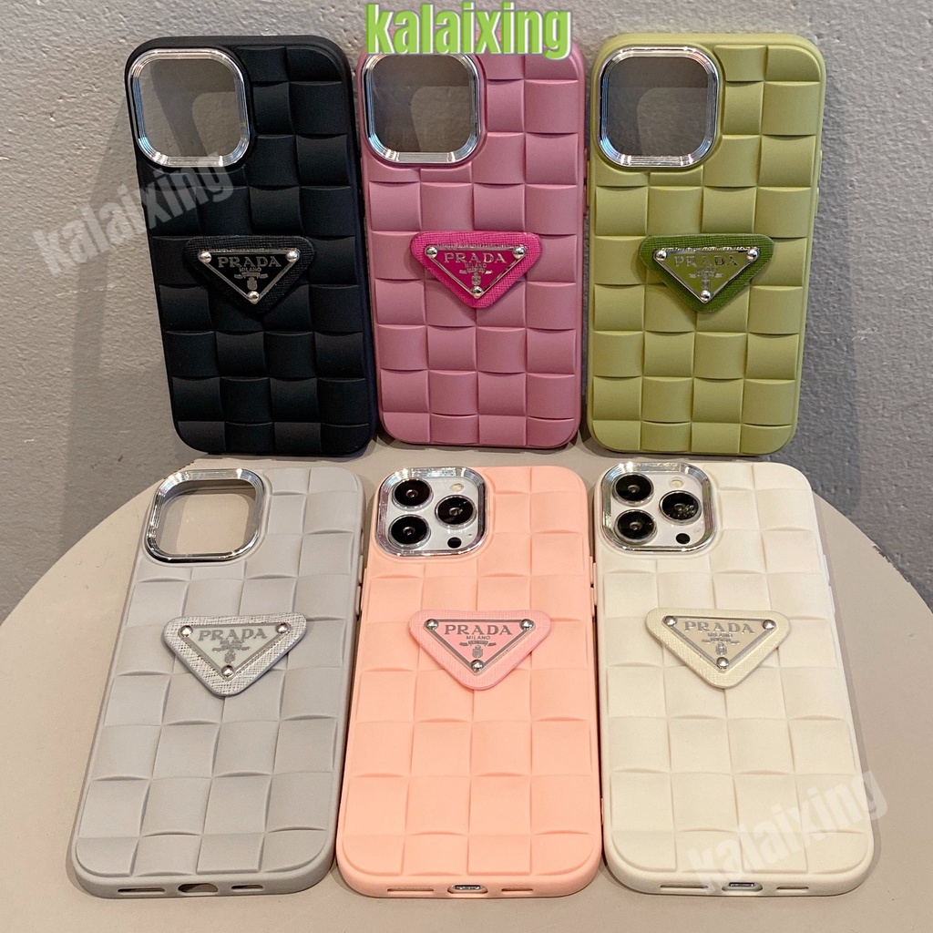 IPHONE Prada Fashion Soft Tpu Phone Case Electroplating 3D Motif Kotak Untuk Iphone14 Pro Max14 13 Pro Max Xr X Xs Max11 12 Pro