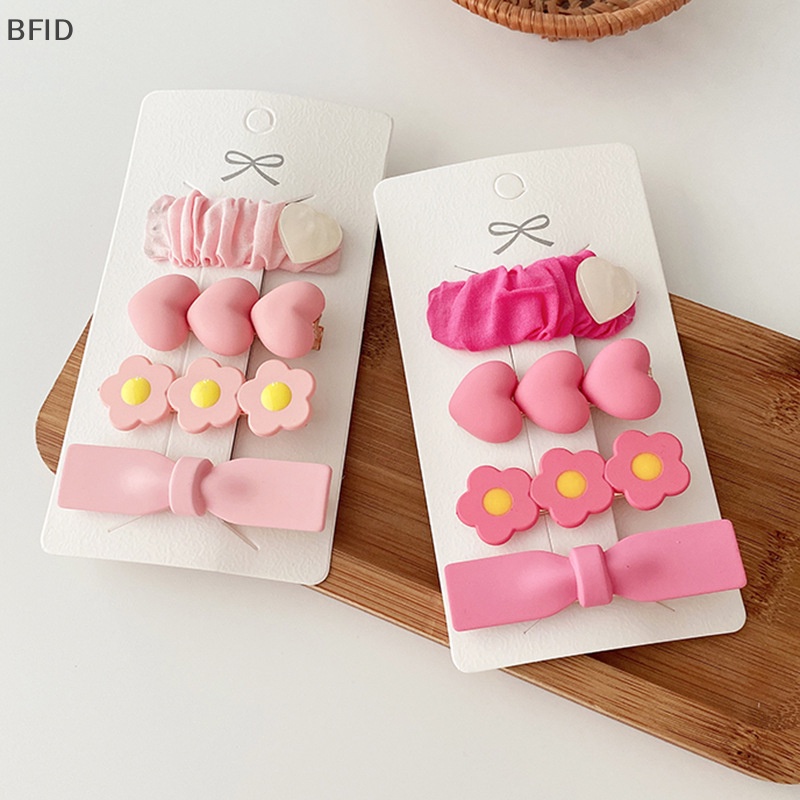 [BFID] 4/2pcs Aksesoris Rambut Anak Baru Sweet Pink Flower Bow Hair Clips Kids Cut [ID]