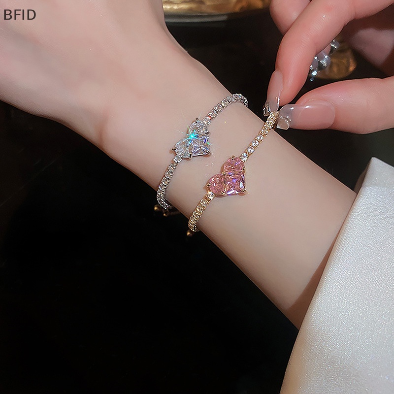 [BFID] 1pc/1pasang Cahaya Shiny Zircon Love Adjustable Gelang Untuk Wanita Fashion Berlian Imitasi Penuh Kalung Anting Perhiasan [ID]