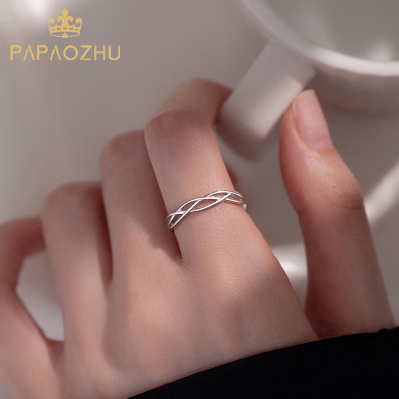 Papaozhu Minimalis Perak Persilangan Garis Geometris Cincin Untuk Wanita Pria Sederhana Fashion Cincin Jari Perhiasan Aksesoris