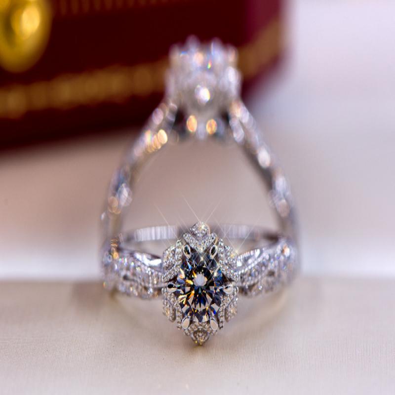 [FRA] Zhenrong Berongga Bunga Dan Bintang Simulasi 1karat Zirkon Cincin Eropa Dan Amerika Bertatahkan Moissanite Zirkon Engagement Ring