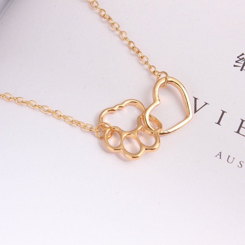 [FRA] Kepribadian Fashion Hewan Berongga Jantung Anjing Paw Print Cat Paw Necklace Dog Foot Print Kalung Pendek