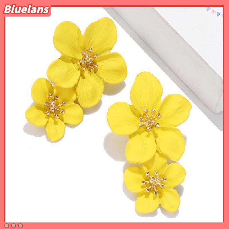 [BLS] Fashion Pribadi Menetes Anting Minyak Selebriti Internet multi-Warna double-layer Bunga stud earrings ing Lima Daun Bunga Anting-Anting