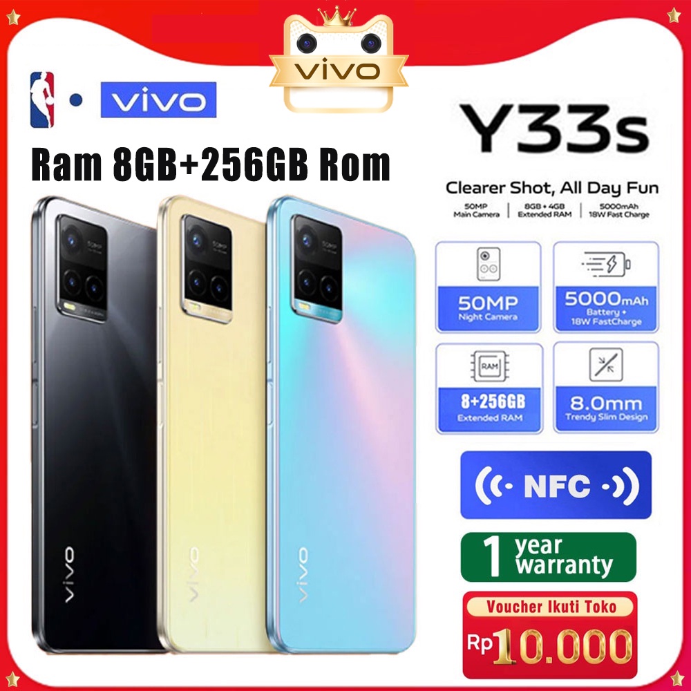 NFC hp vivo Y33s ram 6/128 GB handphone 100% Baru smartphone