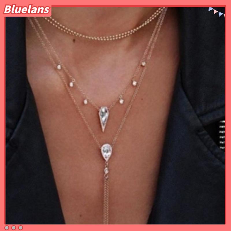 [BLS] Kalung Berlian Permata Tetes Rantai Empat Lapis multi-layer Kalung Liontin Rumbai