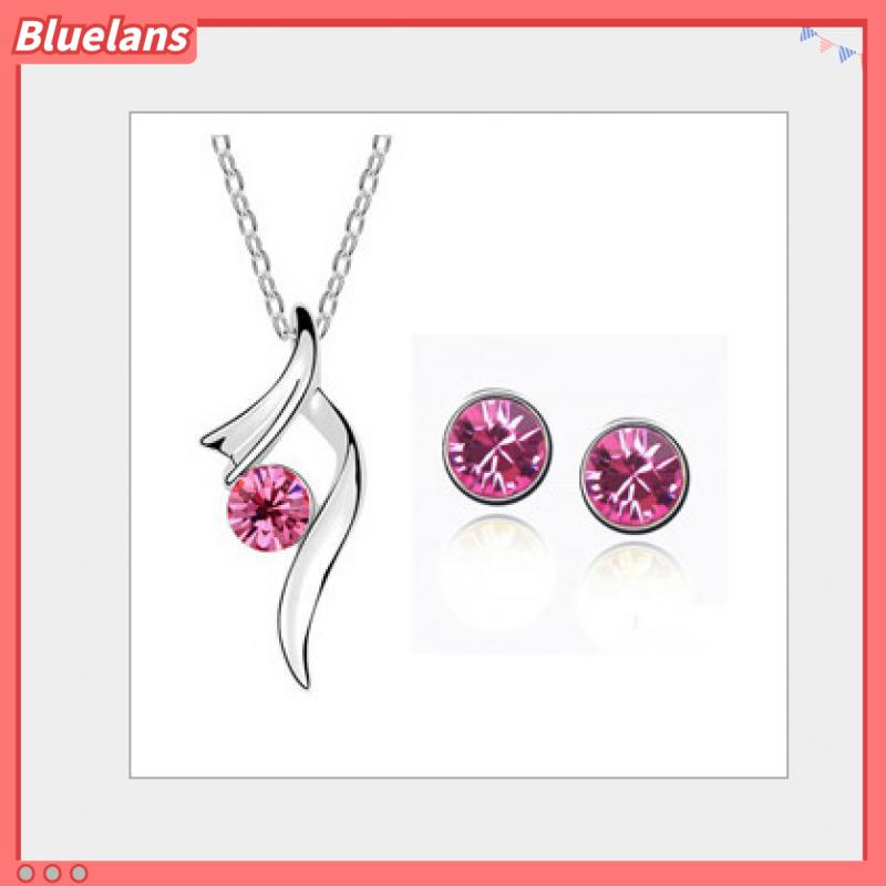 [BLS] Set Perhiasan Fashion Kristal Berlian Tunggal Kalung Anting Serbaguna Diamond Jewelry