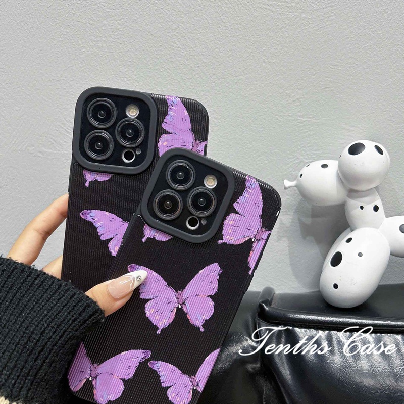 Kompatibel Untuk Iphone14 13 12 11 Pro Max X XR Xs Max7 8 Plus SE 2020 INS Gaya Ungu Motif Kupu-Kupu Ponsel Case Lembut Penutup Belakang