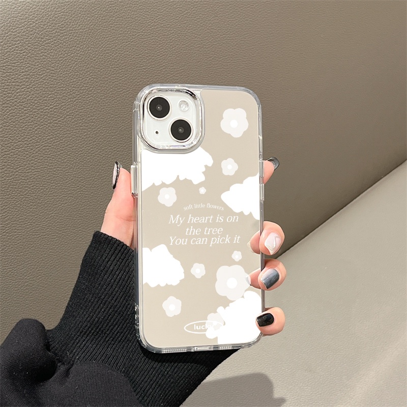 IPHONE Casing Ponsel Cermin Bunga Kecil Dan Awan Kompatibel Untuk Iphone11 12 13 14 12Pro 13Pro 14Pro Pro Max XR X XS Max Electroplating Tombol Perlindungan Mirror Cover