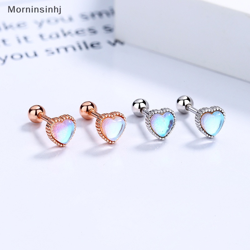 Mornin 1pasang925 Sterling Silver Fashion Romantis Warna-Warni Jantung Sekrup Stud Anting-Anting Untuk Wanita Pesta Pernikahan Perhiasan Halus Hadiah Perempuan Pendientes id