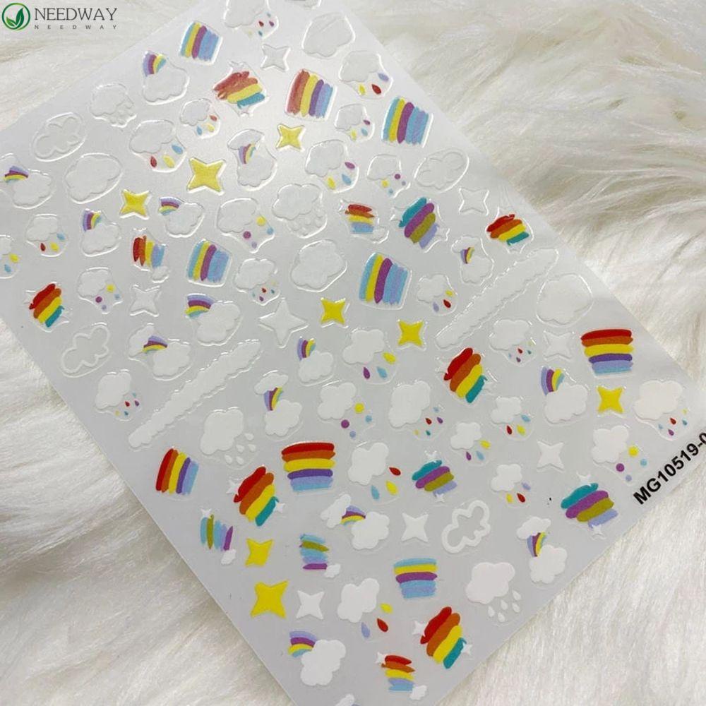 Needway 3D Stiker Kuku Wanita Pelangi Perekat Diri DIY Nail Decals