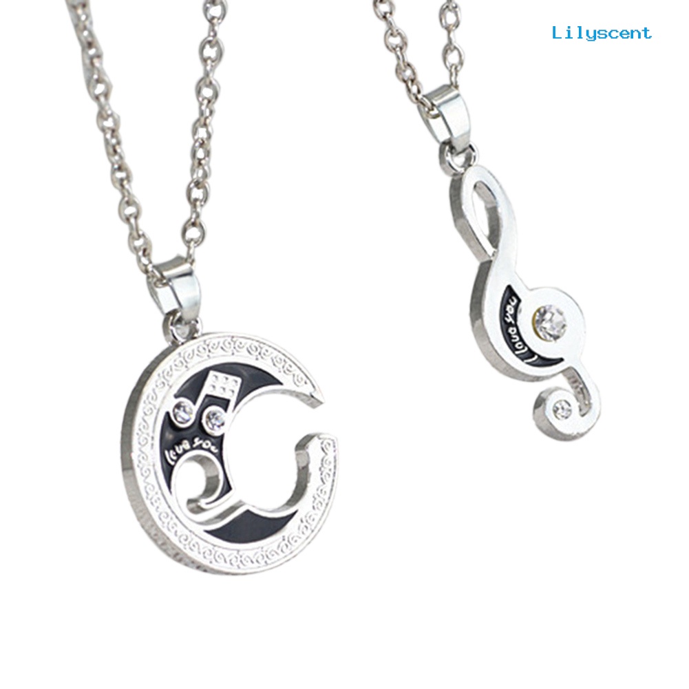 [LS]2 Pcs Moon Musical Note Pendant Kalung Pasangan Pecinta Hadiah Hari Valentine