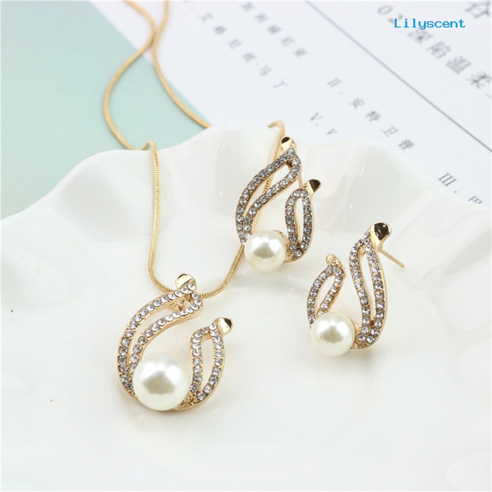 [LS]Faux Mutiara Tetesan Air Pesona Liontin Anting Kalung Sosialita Lady Set Perhiasan