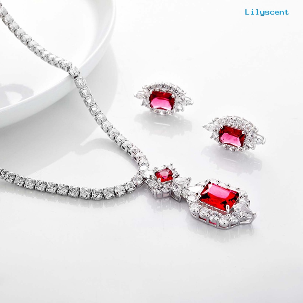 [LS]1 Set Anting Stud Mewah Pengerjaan Indah Elegan Makan Berat Kalung Kubik Untuk Hari Spesial