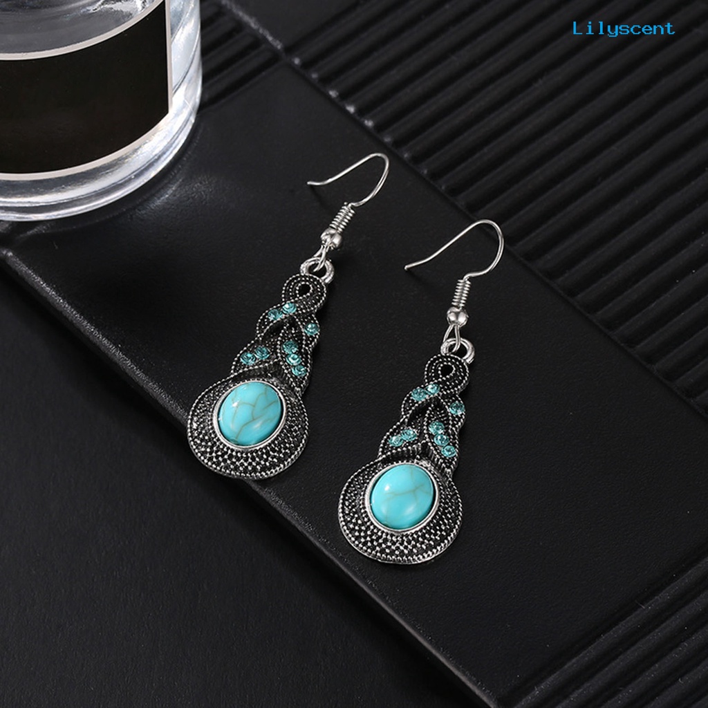 [LS]1 Set Wanita Kalung Anting Imitasi Turquoise Vintage Jewelry Set Perhiasan Berkilau Electroplating Untuk Pesta