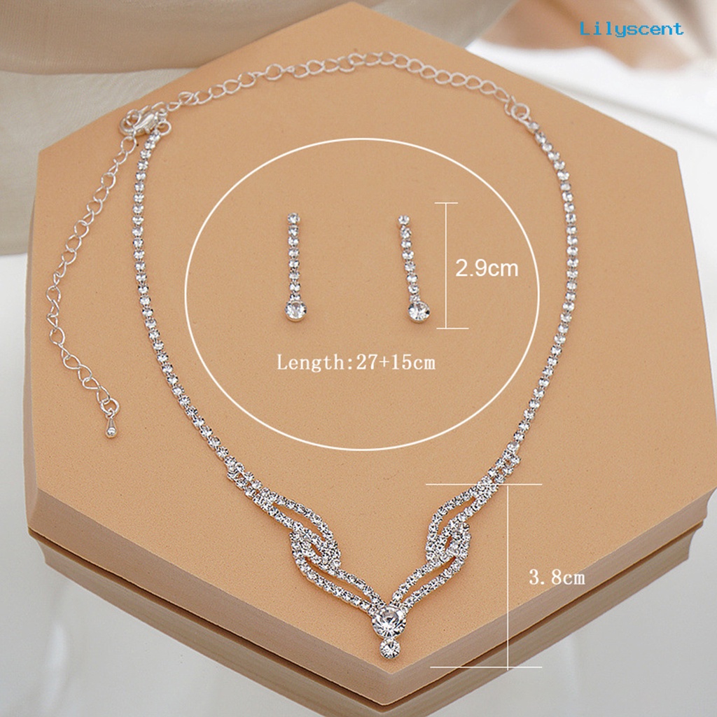 [LS]2Pcs/Set Kalung Anting Set Multi-layer Pernikahan Perhiasan Pengantin Indah Elegan Hias Berlian Imitasi Drop Earrings Kalung Hadiah Anniversary