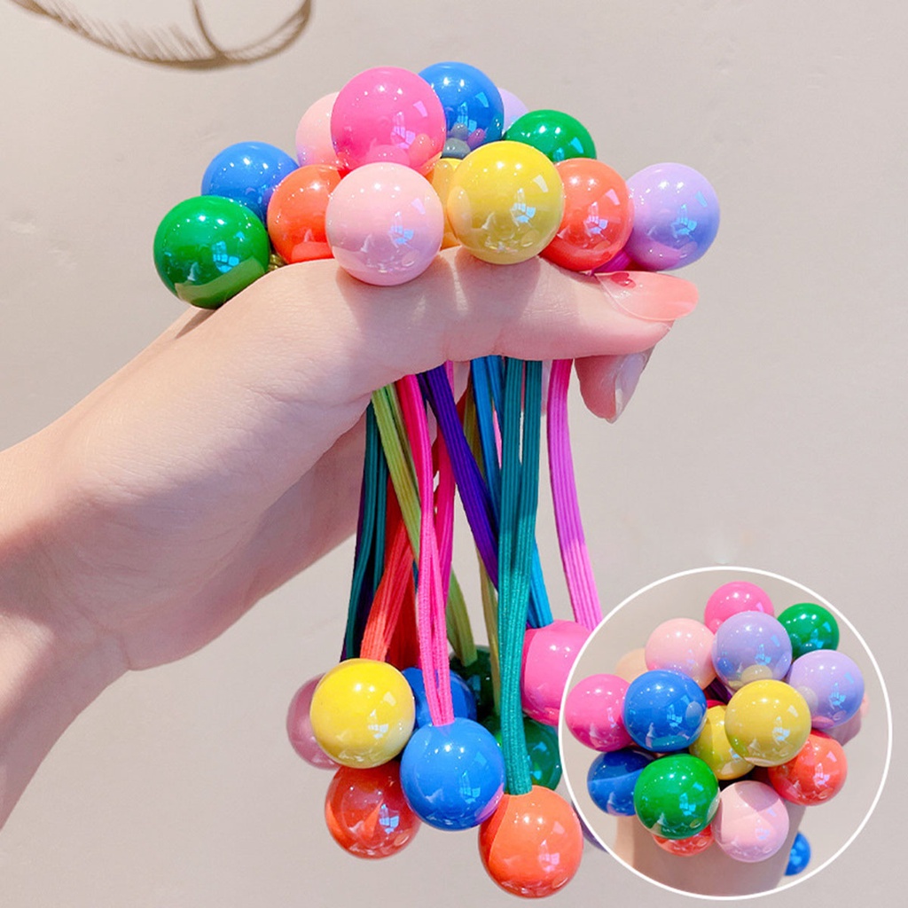 1pasang/1pc Manik-Manik Warna Solid Tali Rambut Fashion Karet Manis Ponytail Holder Permen Karet Rambut Elastis Untuk Anak Perempuan