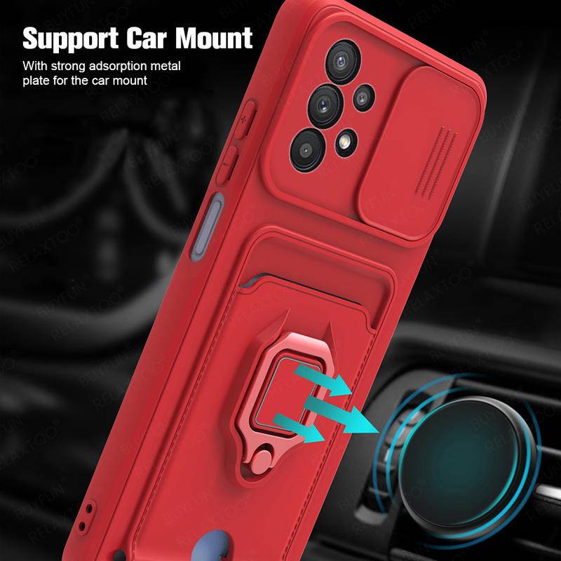 Kamera Push Window Protector Case Untuk Samsung Galaxy S20 S21 FE S22 S23 Plus Ultra Dompet Slot Kartu Cincin Magnet Stand Cover