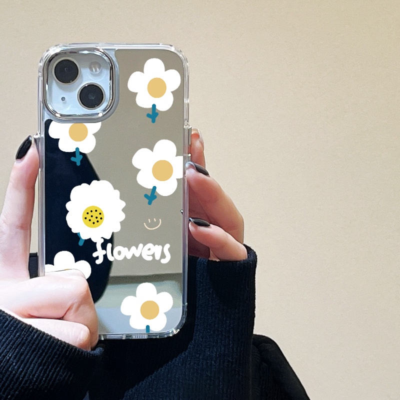 IPHONE Lukisan Bunga Cermin Ponsel Case Kompatibel Untuk Iphone11 12 13 14 12Pro 13Pro 14Pro Pro Max XR X XS Max Electroplating Tombol Perlindungan Mirror Cover