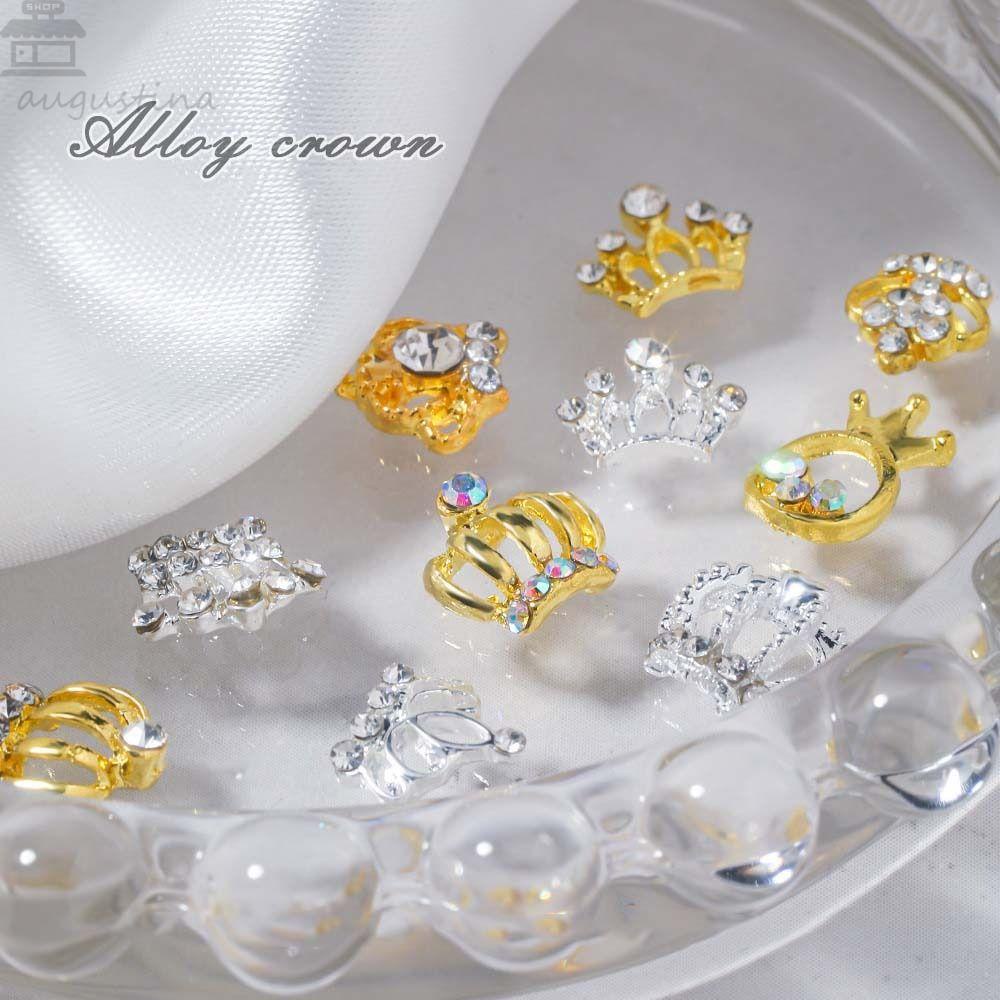 AUGUSTINA Agustinina Mahkota Dekorasi Kuku Wanita Mewah Pesona Kuku Ratu Mahkota Putri Berlian Manicure Aksesoris 3D Nail Art Drills
