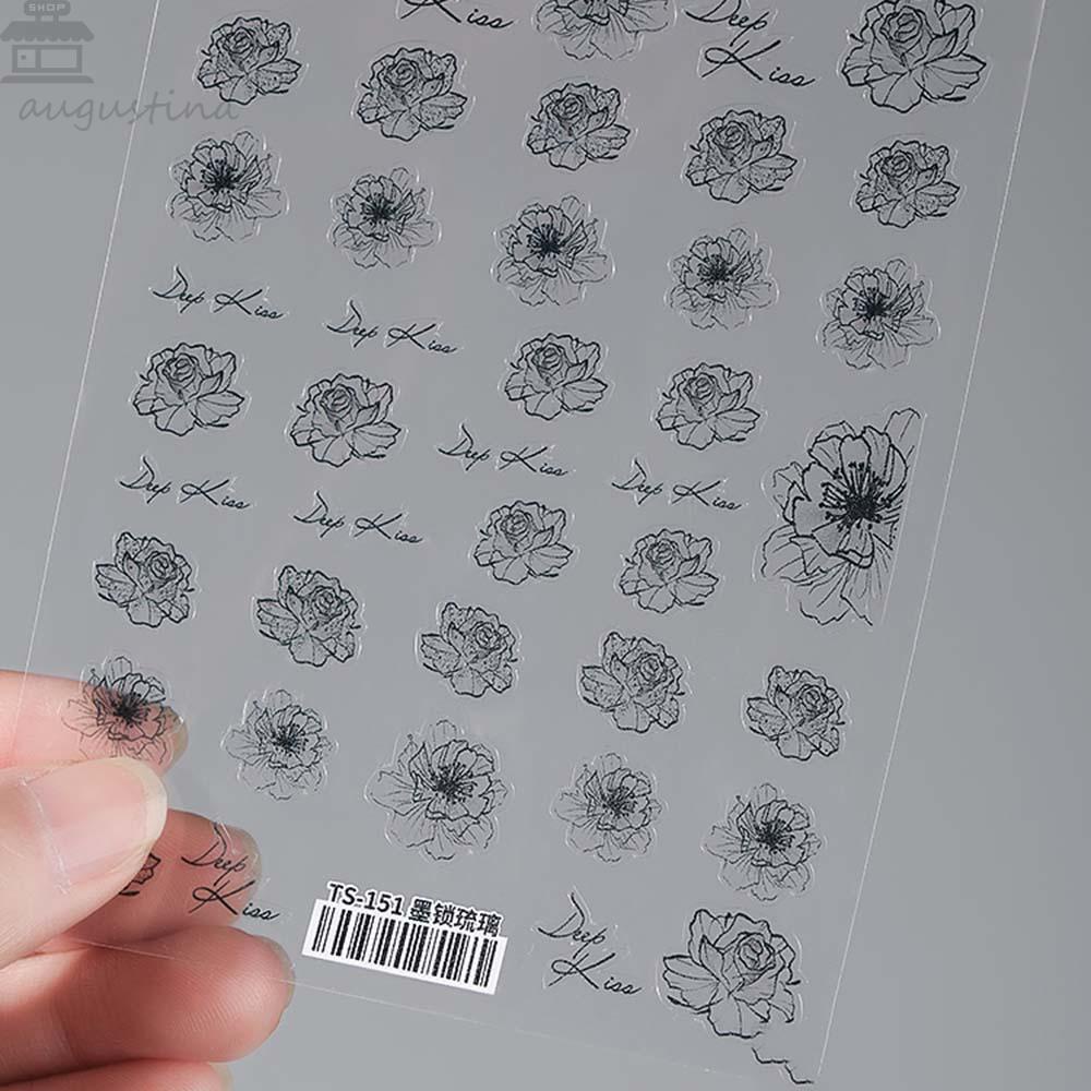 AUGUSTINA Agustin 5D Stiker Kuku Ukiran Jepang Tembus Bunga Pesona Slider Stiker DIY Nail Art Desgin