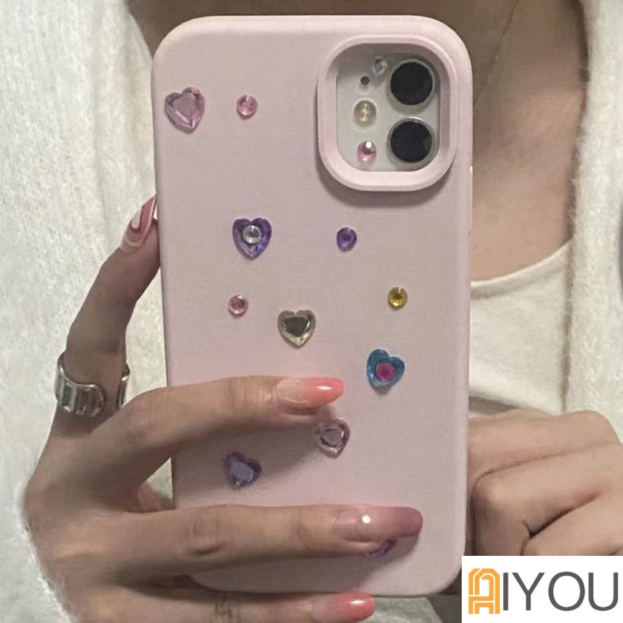 Casing Silikon Original Mewah Untuk Apple iPhone 11 12 13 14 Pro Max 3D Love Diamond Dekorasi Stiker Case Untuk iPhone 13 12 Mini X XS XR 13 14 Pro Cover