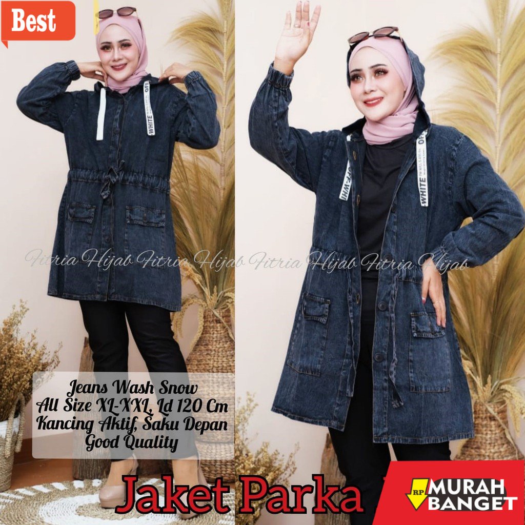 Jaket denim wanita terbaru- JAKET PARKA JEANS JUMBO OFF WHITE SNOW BLUE DAN SNOW BLACK GBM