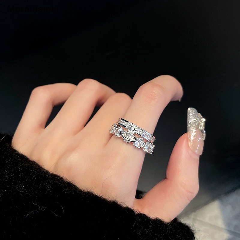 Mornin Fashion Serbaguna Cincin Jari Ringan Saturnus Pembukaan Adjustable Cincin Untuk Wanita Pesta Klasik Shiny Zircon Alloy Jewelry id